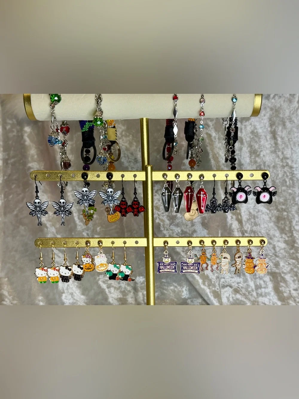 Kids Gold-Tone Mummy Charm Earrings - White Enamel